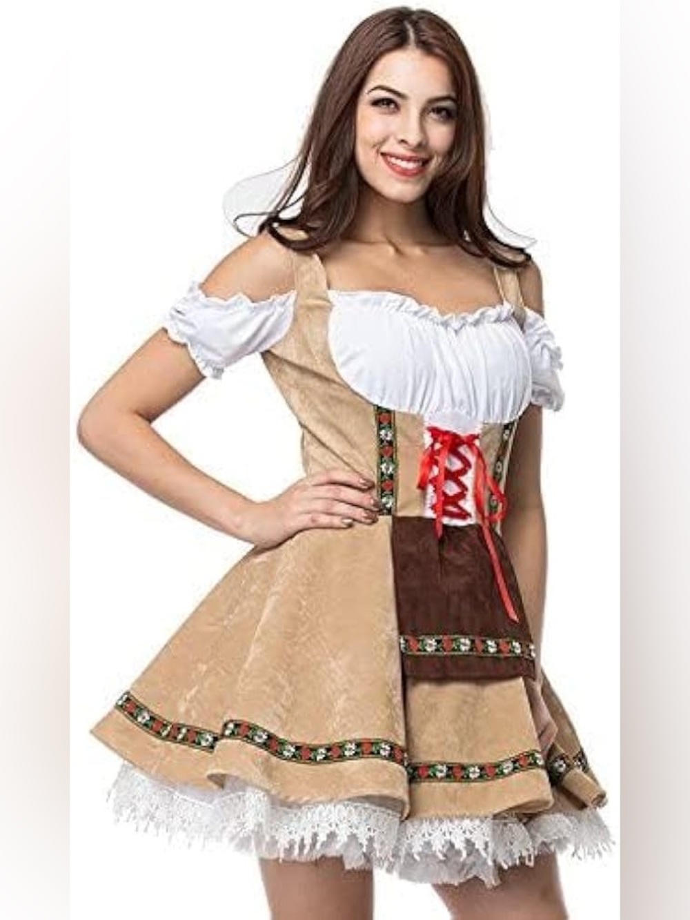 Oktoberfest German dirndl Costume Red Lace-Up great for Halloween Medium